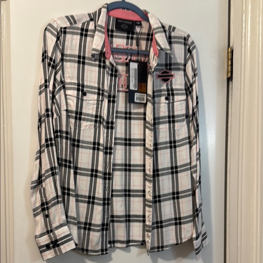 Harley Davidson Black and White Plaid Shirt